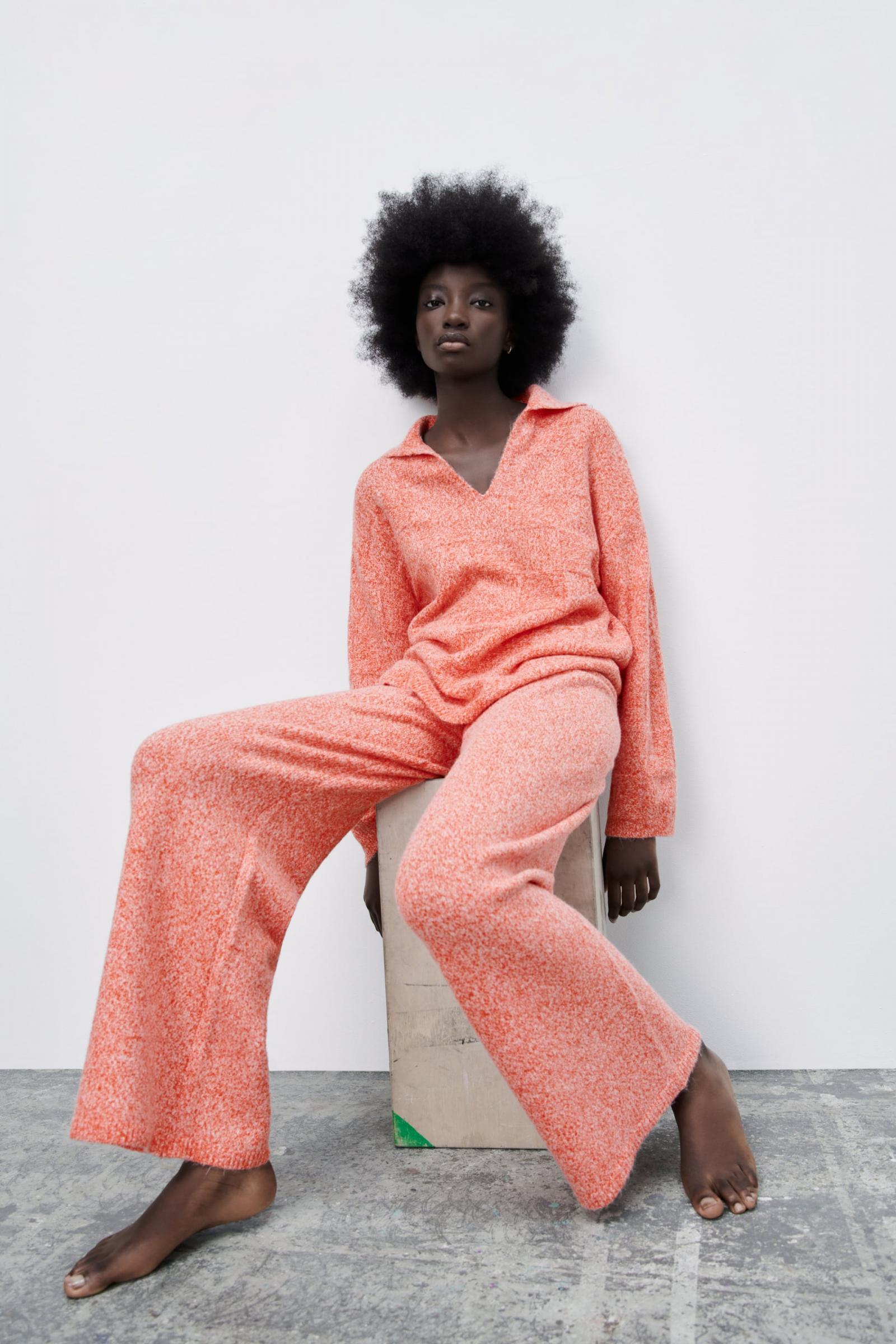PANTALONES Mujer ZARA PANTALON ANCHO PUNTO Naranja Katiegibsonwrites