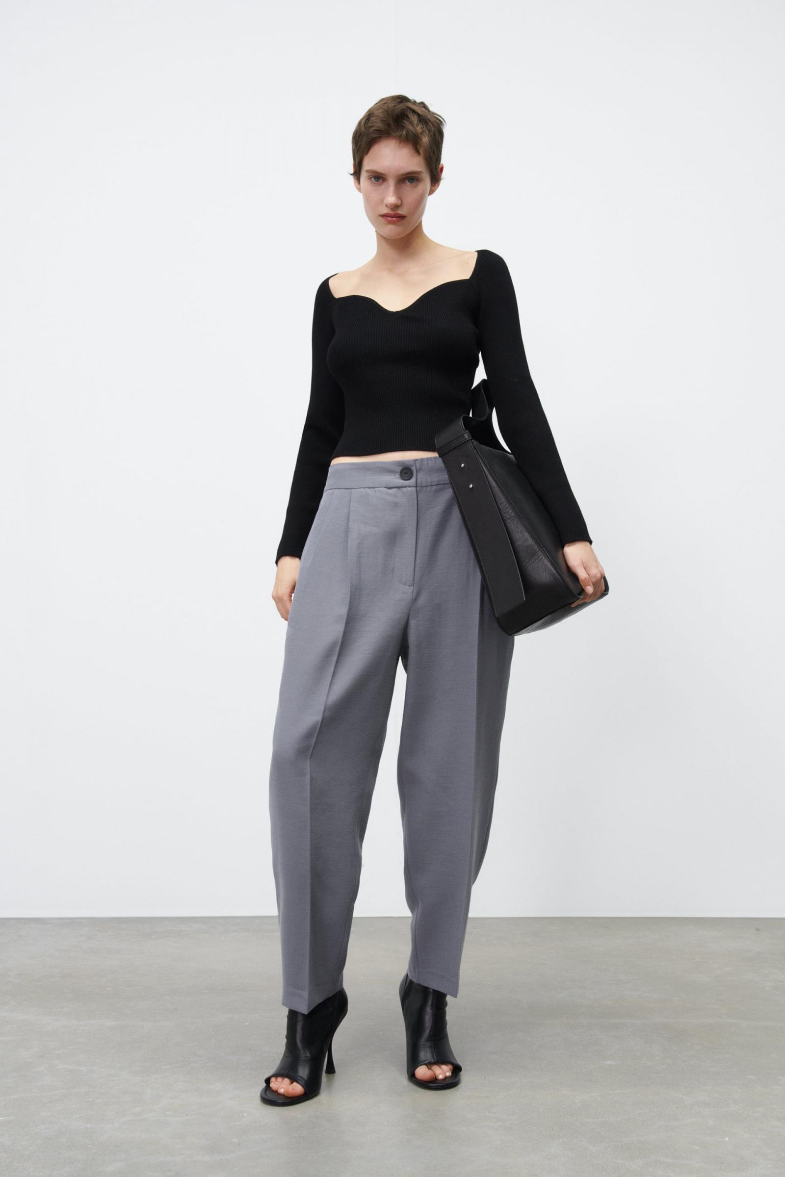 Pantalon gris mujer zara hotsell