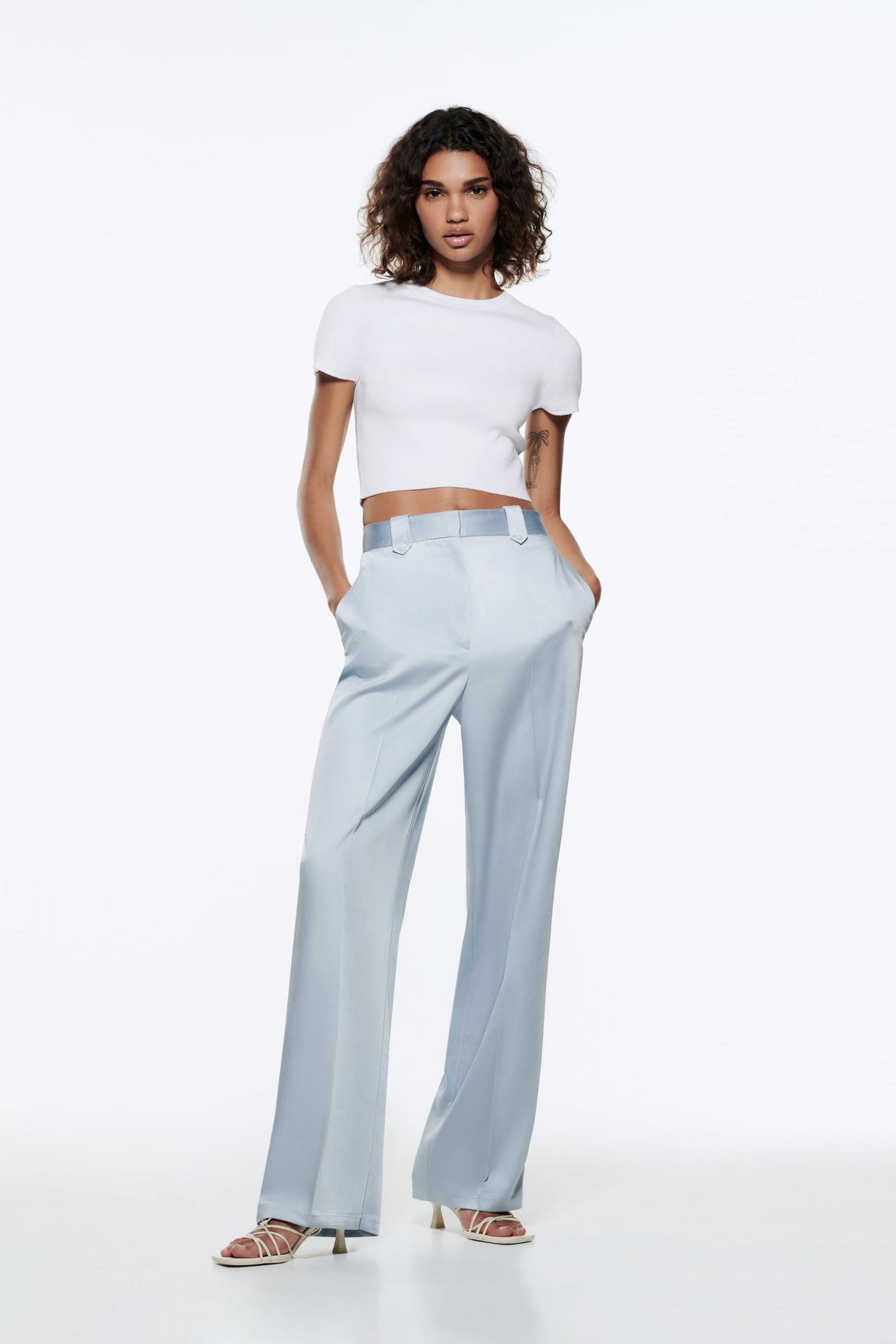 PANTALONES Mujer ZARA PANTALON MASCULINO SATINADO Azul claro Katiegibsonwrites